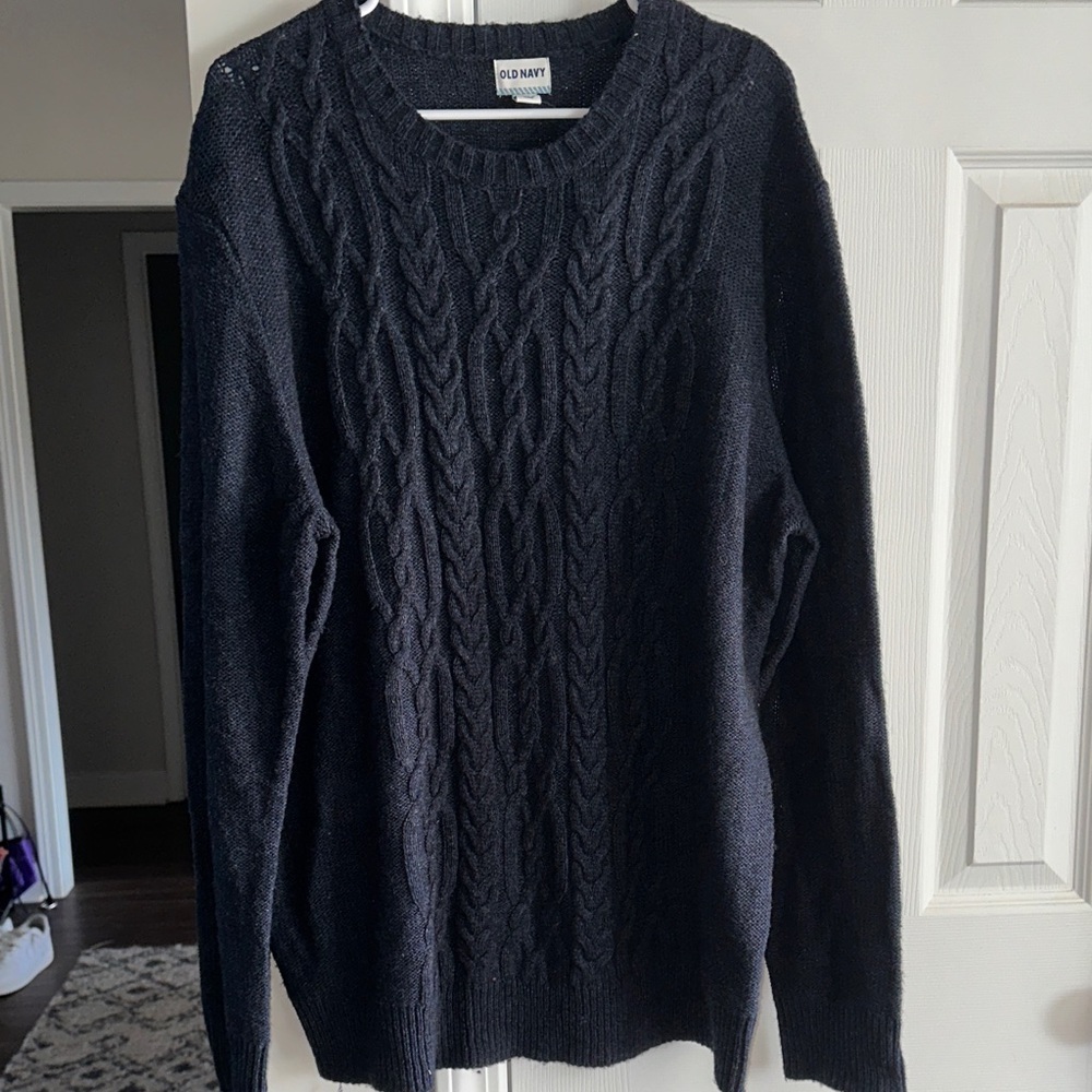 Old Navy Men's Dark Navy Cable Knit Crewneck Sweater